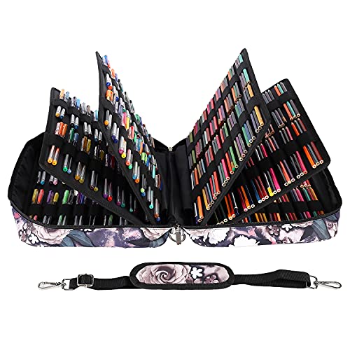 Shulaner Pencil Case Slot Holds 480 to 488 Colored Pencils or 320 to 328 Color Gel Pens with Zipper Closure Large Capacity Nylon Pen Organizer Bag with Shoulder Strap for Painter or Artist Black - Image 2