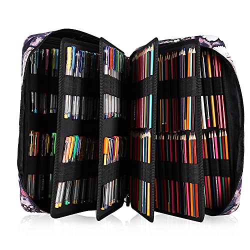 Shulaner Pencil Case Slot Holds 480 to 488 Colored Pencils or 320 to 328 Color Gel Pens with Zipper Closure Large Capacity Nylon Pen Organizer Bag with Shoulder Strap for Painter or Artist Black - Image 3