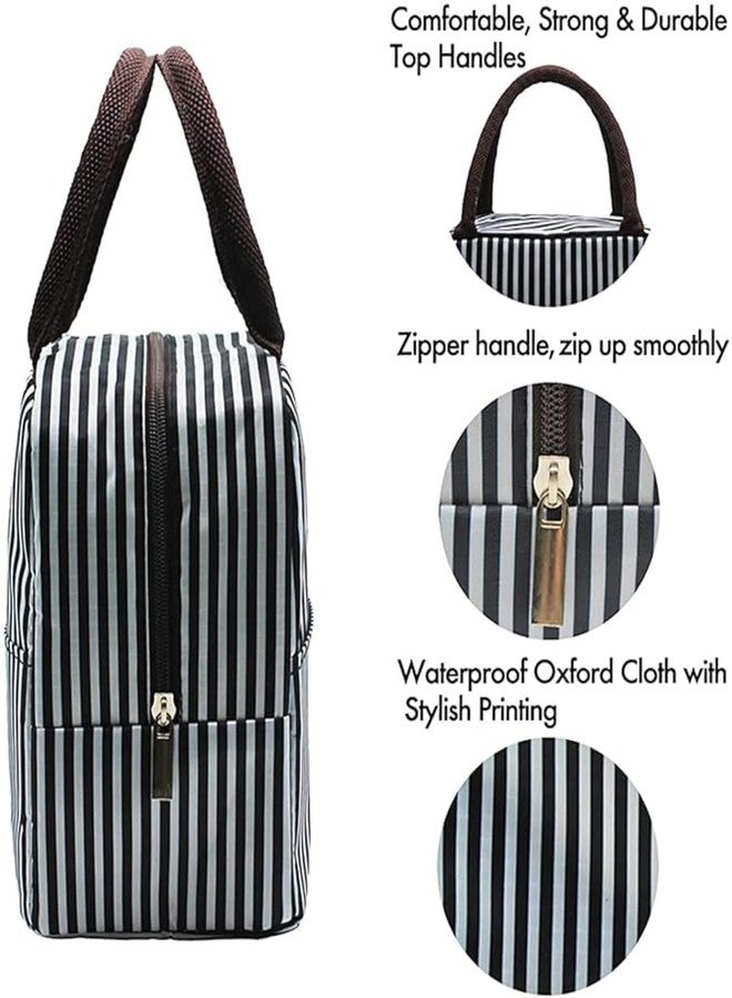 WEELZONE Portable Insulated Lunch Bags Thermal Cooler Tote Bag Picnic Organizer Portable and Reusable Lunch Bag for Women Work,Student Kids to School, Lunch Box (Vertical Strip Lunch Bag) - Image 3