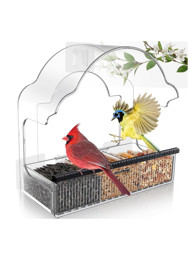 Excefore Window Bird Feeders for Outside, Clear Bird Window Feeder with 3 Strong Adhesive Sheets, Transparent Acrylic Bird House for Window Viewing, Removable Tray, Wild Bird Watching Gift - Image 1