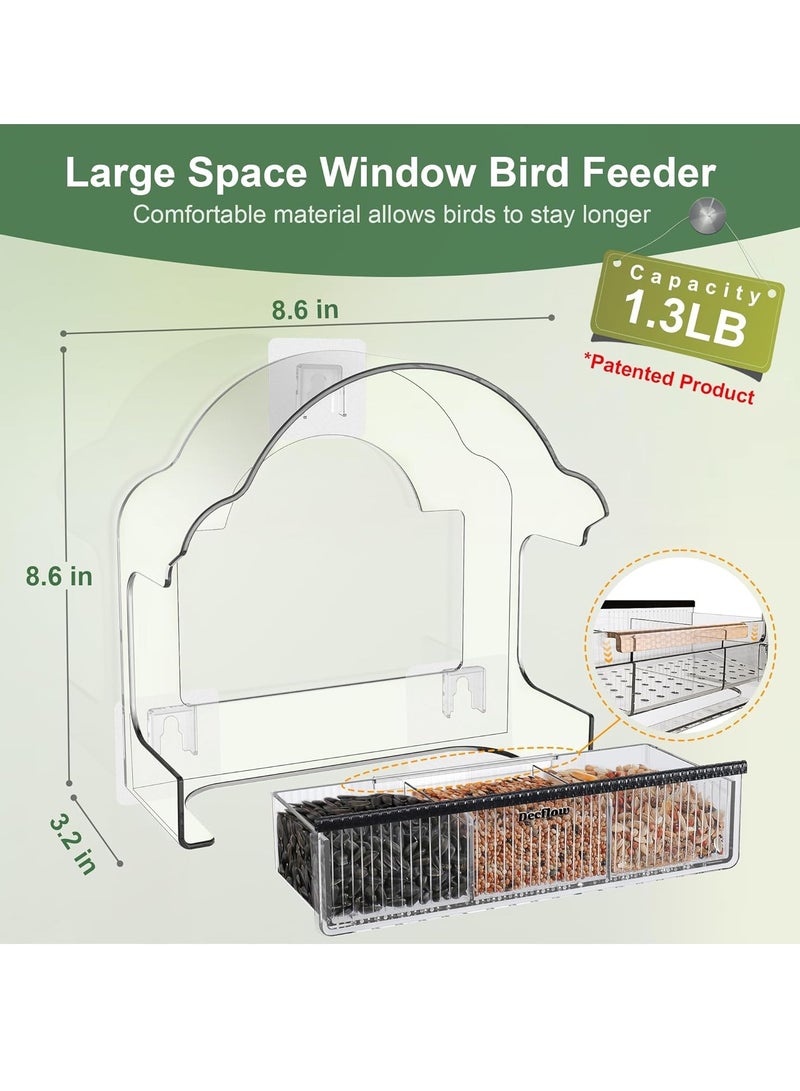 Excefore Window Bird Feeders for Outside, Clear Bird Window Feeder with 3 Strong Adhesive Sheets, Transparent Acrylic Bird House for Window Viewing, Removable Tray, Wild Bird Watching Gift - Image 3