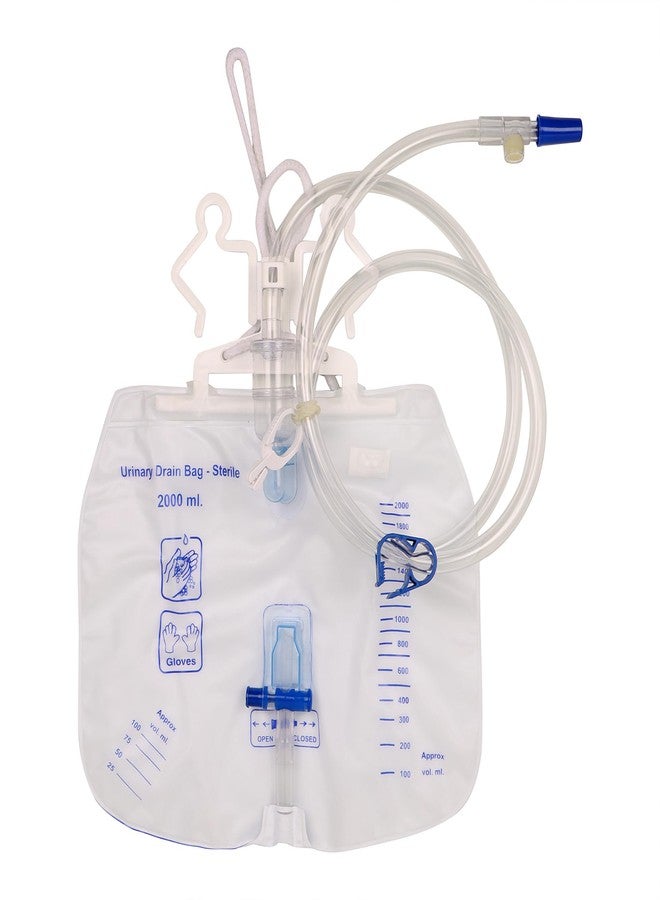 ANGEL TOUCH Pack of 5,Angel Touch Disposable Urinary Drainage Bag, Urine Collection Bag 2000 ml Volume,with Anti-Reflux Chamber, 48" Drainage Tube, Clips and Hanging Hook for Home,Professional and Hospitals. - Image 1