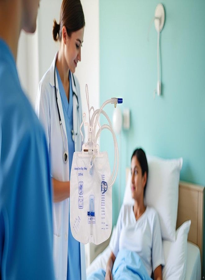 ANGEL TOUCH Pack of 5,Angel Touch Disposable Urinary Drainage Bag, Urine Collection Bag 2000 ml Volume,with Anti-Reflux Chamber, 48" Drainage Tube, Clips and Hanging Hook for Home,Professional and Hospitals. - Image 3
