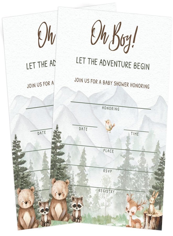 Printed Party Woodland Adventure Baby Shower Invitations - 30 Invites with Envelopes, Forest Animal Theme for Boy - Image 4