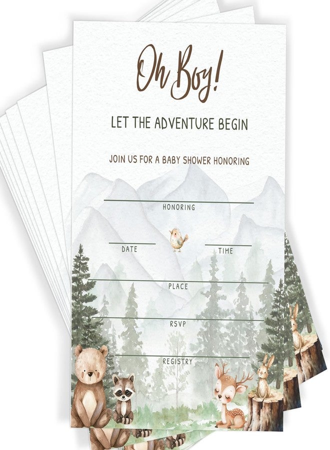 Printed Party Woodland Adventure Baby Shower Invitations - 30 Invites with Envelopes, Forest Animal Theme for Boy - Image 2