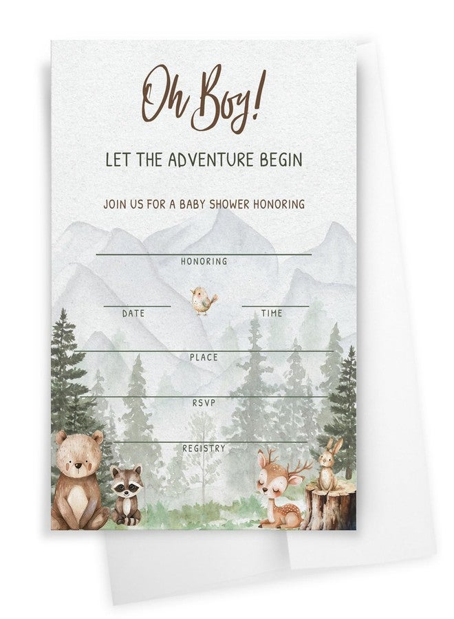 Printed Party Woodland Adventure Baby Shower Invitations - 30 Invites with Envelopes, Forest Animal Theme for Boy - Image 3