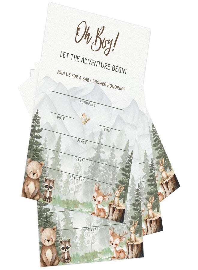 Printed Party Woodland Adventure Baby Shower Invitations - 30 Invites with Envelopes, Forest Animal Theme for Boy - Image 5