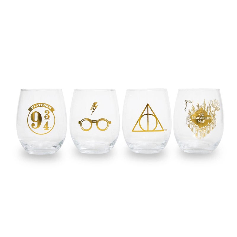 Toynk Harry Potter Icons Stemless Wine Glasses Set of 4  20Ounce Tumbler Cups For Mimosas Cocktails