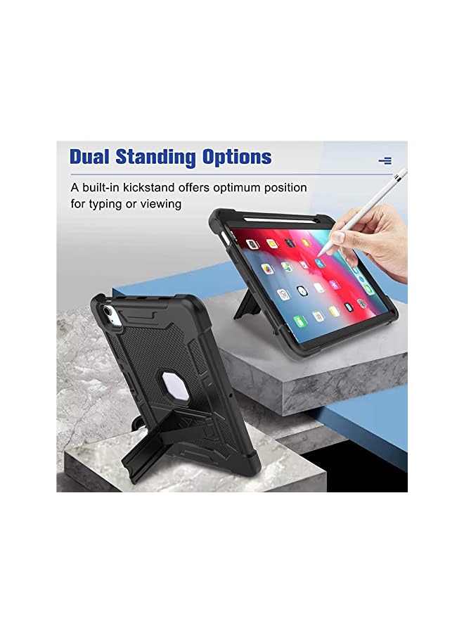 Procases Rugged Protective Case For New Ipad Air 5 10.9 Inch 2022 / Ipad Air 4 10.9 Inch 2020, Heavy Duty Shockproof Case With Built-In Pencil Holder Kickstand –Black - Image 3