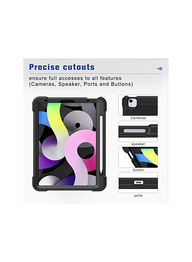 Procases Rugged Protective Case For New Ipad Air 5 10.9 Inch 2022 / Ipad Air 4 10.9 Inch 2020, Heavy Duty Shockproof Case With Built-In Pencil Holder Kickstand –Black - Image 5