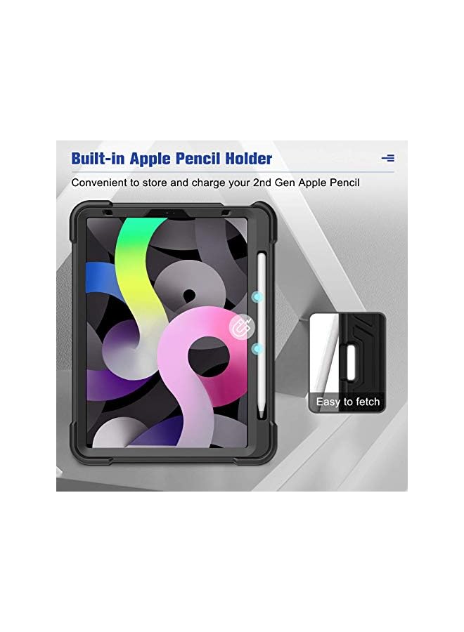 Procases Rugged Protective Case For New Ipad Air 5 10.9 Inch 2022 / Ipad Air 4 10.9 Inch 2020, Heavy Duty Shockproof Case With Built-In Pencil Holder Kickstand –Black - Image 2