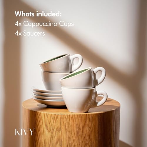KIVY Cappuccino cups [4x 8oz] - Thick-walled stoneware cappuccino cup set for latte art - Latte mugs - Latte cup set - Small coffee cups - Latte art cup - Ceramic latte cup and saucer set of 4 - Image 5