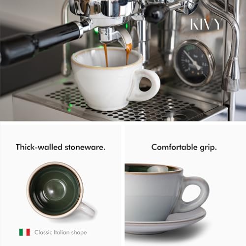 KIVY Cappuccino cups [4x 8oz] - Thick-walled stoneware cappuccino cup set for latte art - Latte mugs - Latte cup set - Small coffee cups - Latte art cup - Ceramic latte cup and saucer set of 4 - Image 2