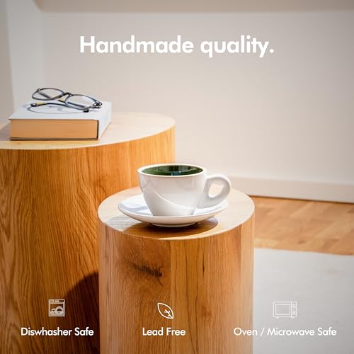 KIVY Cappuccino cups [4x 8oz] - Thick-walled stoneware cappuccino cup set for latte art - Latte mugs - Latte cup set - Small coffee cups - Latte art cup - Ceramic latte cup and saucer set of 4 - Image 3
