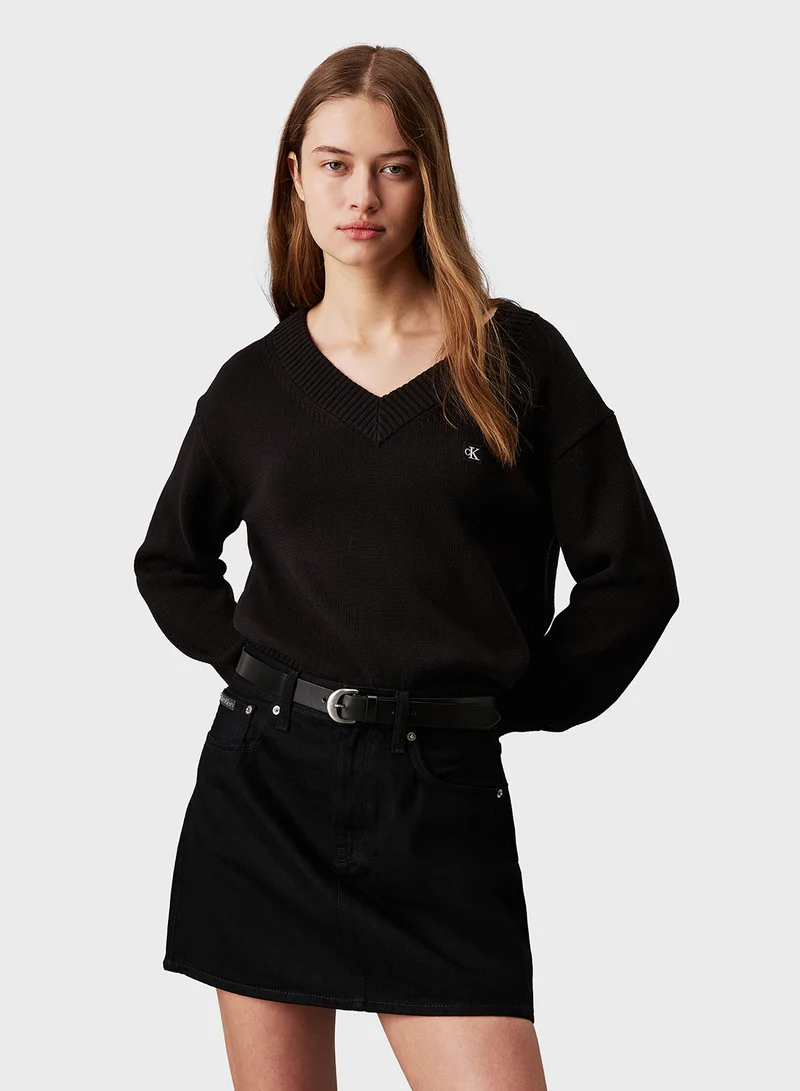 Calvin Klein Jeans Ck Embro Badge V-Neck Sweater