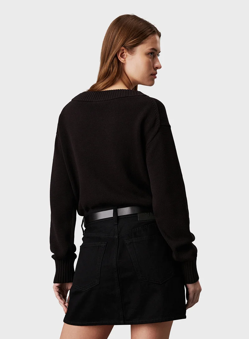 Calvin Klein Jeans Ck Embro Badge V-Neck Sweater