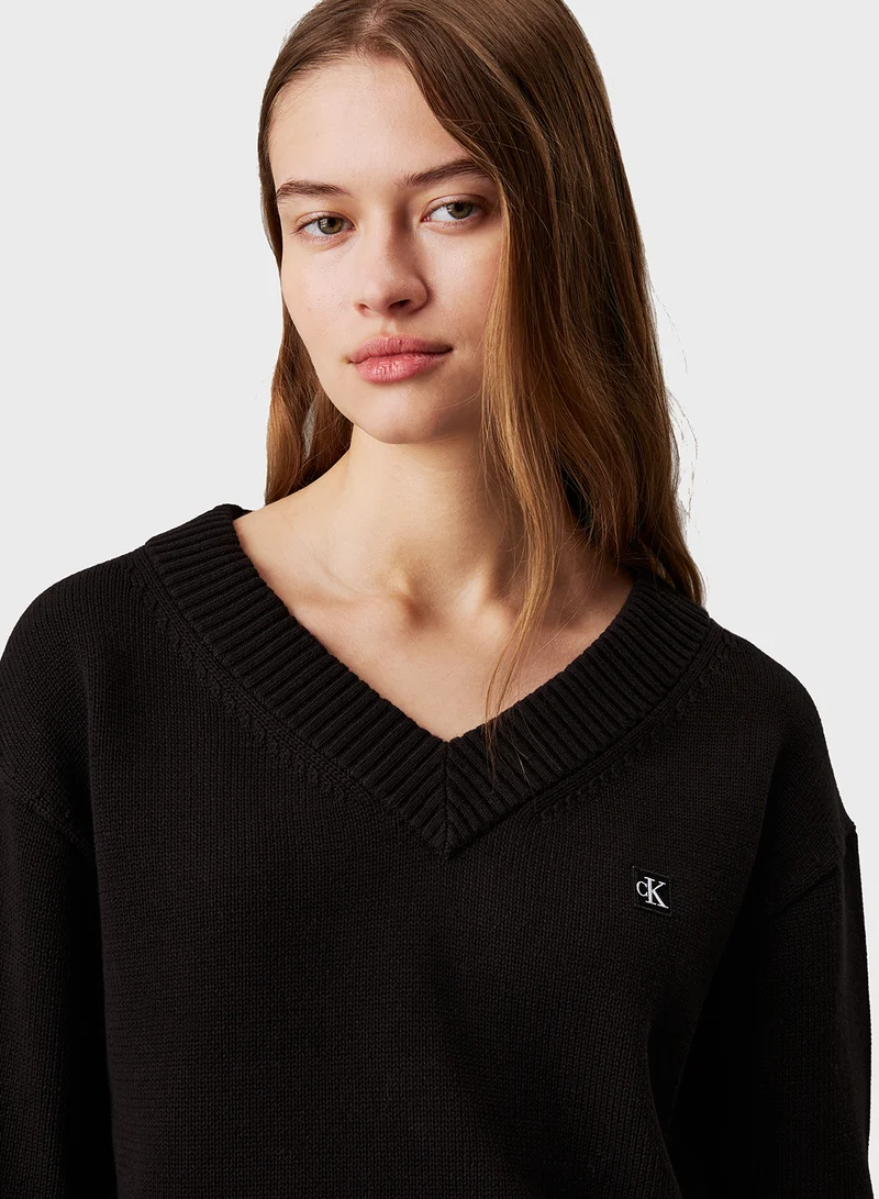 Calvin Klein Jeans Ck Embro Badge V-Neck Sweater