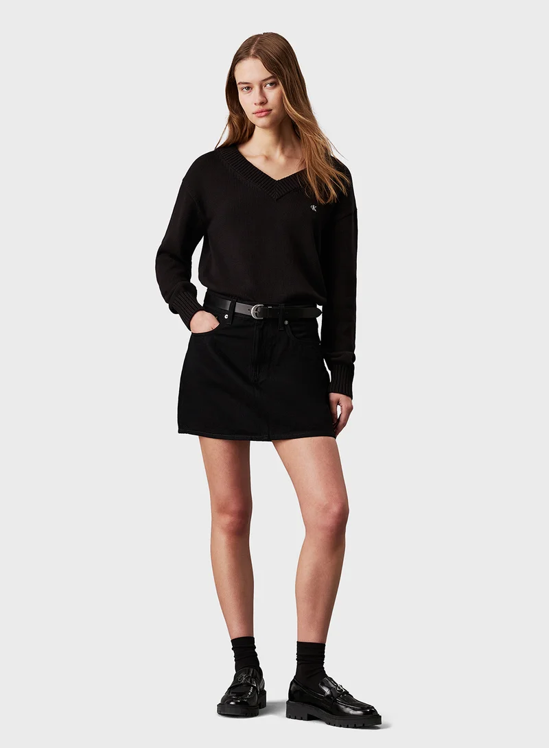 Calvin Klein Jeans Ck Embro Badge V-Neck Sweater