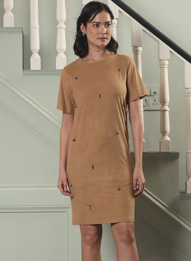 Salt Attire SALT ATTIRE Women Round Neck Velvet T-shirt Dress