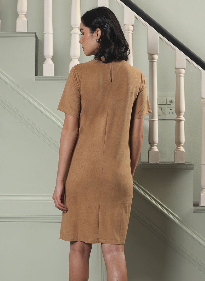 SALT ATTIRE Women Round Neck Velvet T-shirt Dress - Image 4