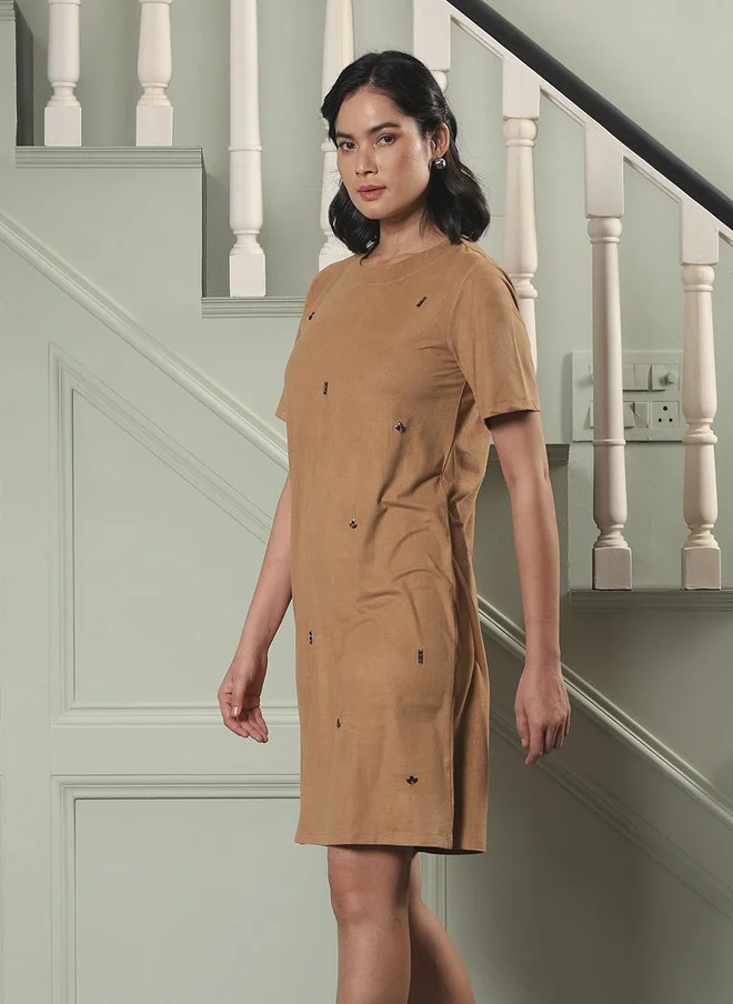 Salt Attire  SALT ATTIRE Women Round Neck Velvet T-shirt Dress for Women | Best Price UAE