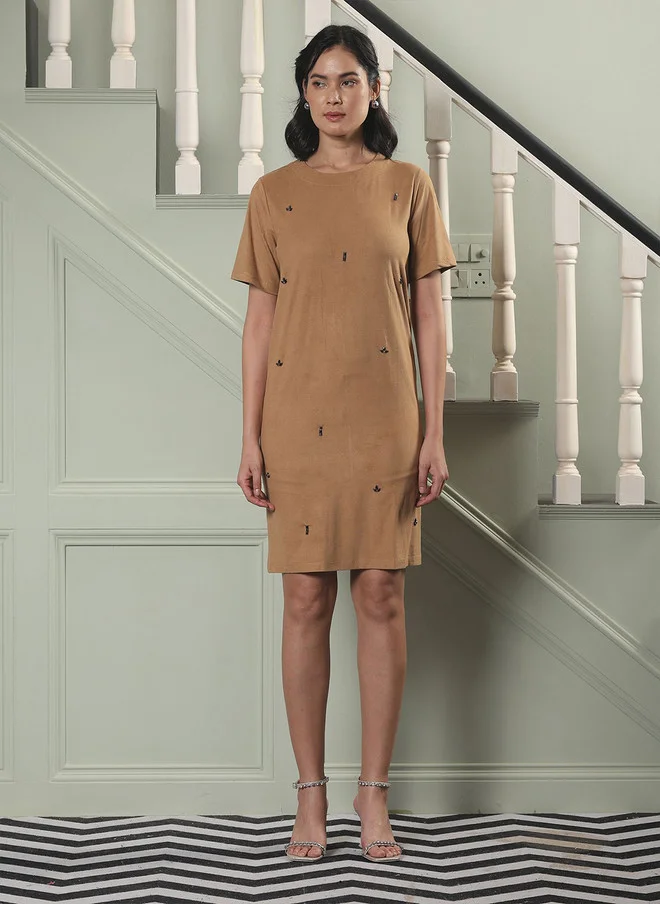 Salt Attire  SALT ATTIRE Women Round Neck Velvet T-shirt Dress for Women | Best Price UAE