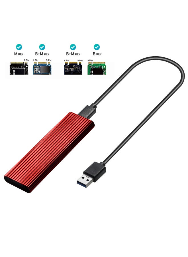Type-C Aluminum Alloy Solid State Drive SSD Hard Drive Box Supports NVME/NGFF Dual ProtoCol USB3.1 Gen2-Color:Red  - Image 1