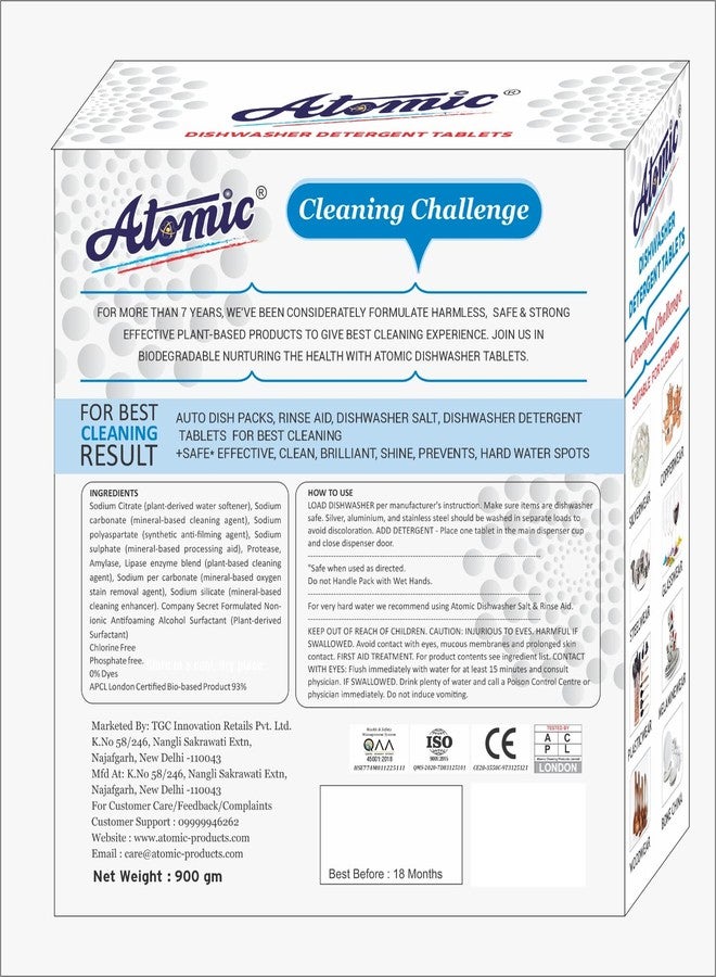 Atomic Dishwasher Detergent Tablets with Bio Enzyme Power for Hygienic Cleaning, Pack of 1 (45 Tablets) - Image 4