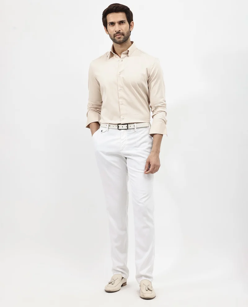 Rare Rabbit Rare Rabbit Men's Holand Light Beige Satin Fabric Full Sleeves Solid Shirt