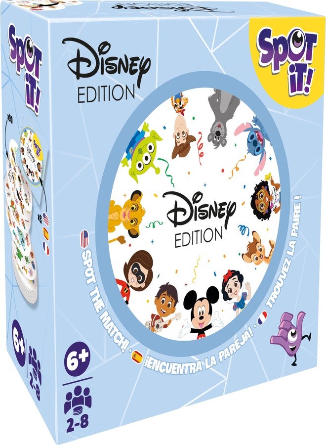 Asmodee Spot It! Disney Card Game Eco-Blister Edition, 5-in-1 Visual Perception Game for Quick Reflexes and Family Fun, Ages 6+, 2-8 Players, 10 Minute Playtime - Image 1