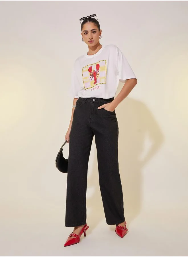 Take Two Mid Rise Solid Wide Leg Denim Jeans