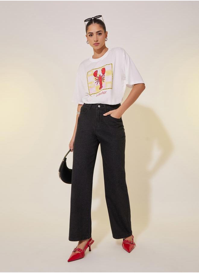 Take Two Mid Rise Solid Wide Leg Denim Jeans  - Image 1