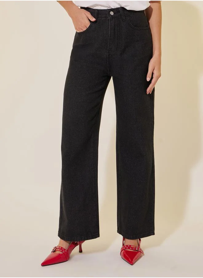 Take Two Mid Rise Solid Wide Leg Denim Jeans