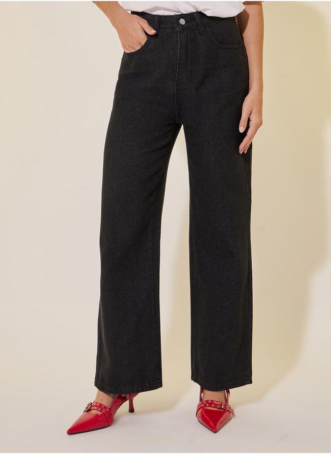 Take Two Mid Rise Solid Wide Leg Denim Jeans  - Image 2