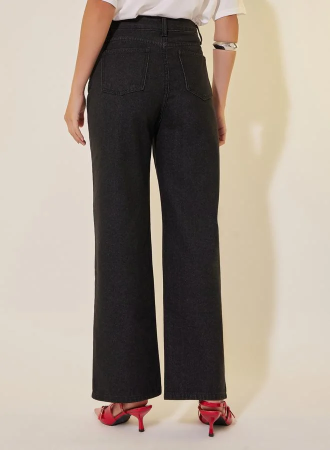 Take Two Mid Rise Solid Wide Leg Denim Jeans
