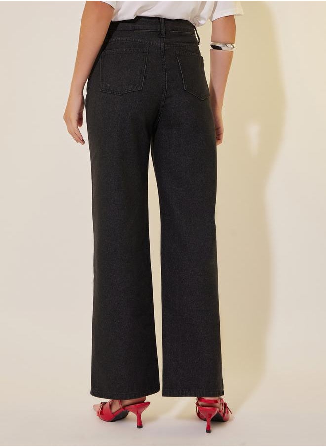 Take Two Mid Rise Solid Wide Leg Denim Jeans  - Image 4