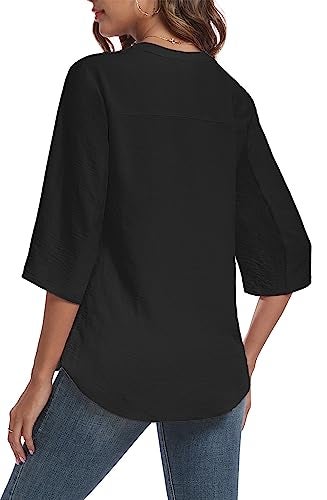 Askyes Womens Chiffon Blouses Summer Spring Trendy Work Tops Shirt 2024 Dressy Casual Blouses for Women,Black,L - Image 2