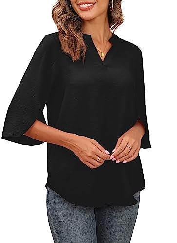 Askyes Womens Chiffon Blouses Summer Spring Trendy Work Tops Shirt 2024 Dressy Casual Blouses for Women,Black,L - Image 3
