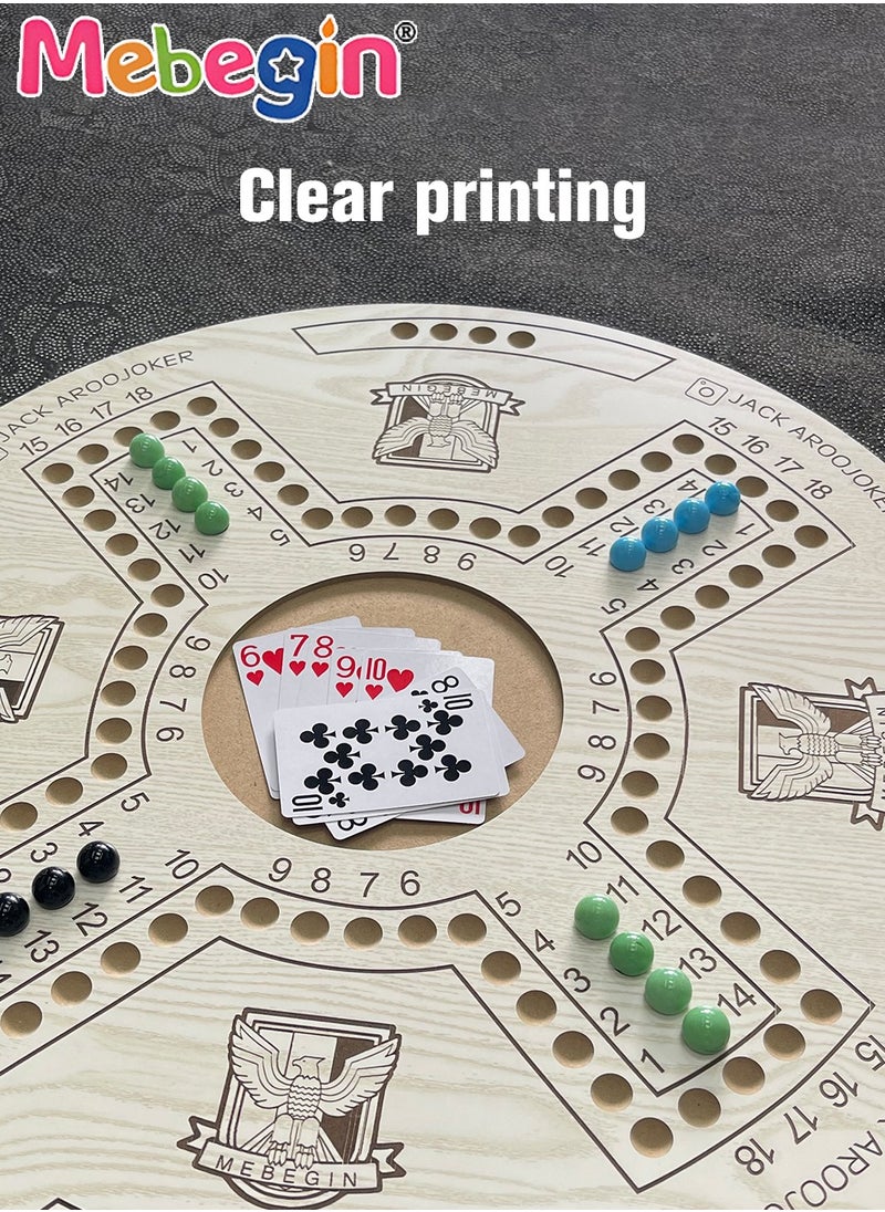 MEBEGIN - Jackaroo Board Game Set with 24 Marbles and 54 Playing Cards, Fun Table Games for 4-6 Players, Wooden Creative Puzzle Toys, Parent-child Recreational Toys, Suitable for Family Activities and Parties, 54*54CM - Image 1