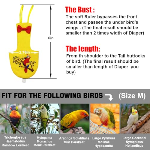 XQIGI Bird Diaper Reusable Birds Flight Suit Nappies Protective Breathable Washable Parrot Diapers Nappy Clothes for Parakeet Parrot Budgie Canary Budgie Cockatiel(Yellow, Medium) - Image 4