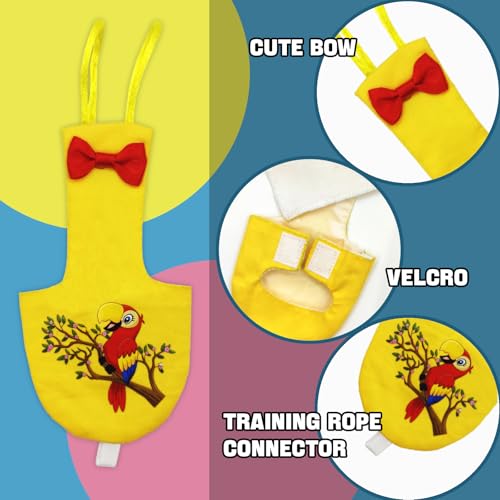 XQIGI Bird Diaper Reusable Birds Flight Suit Nappies Protective Breathable Washable Parrot Diapers Nappy Clothes for Parakeet Parrot Budgie Canary Budgie Cockatiel(Yellow, Medium) - Image 3