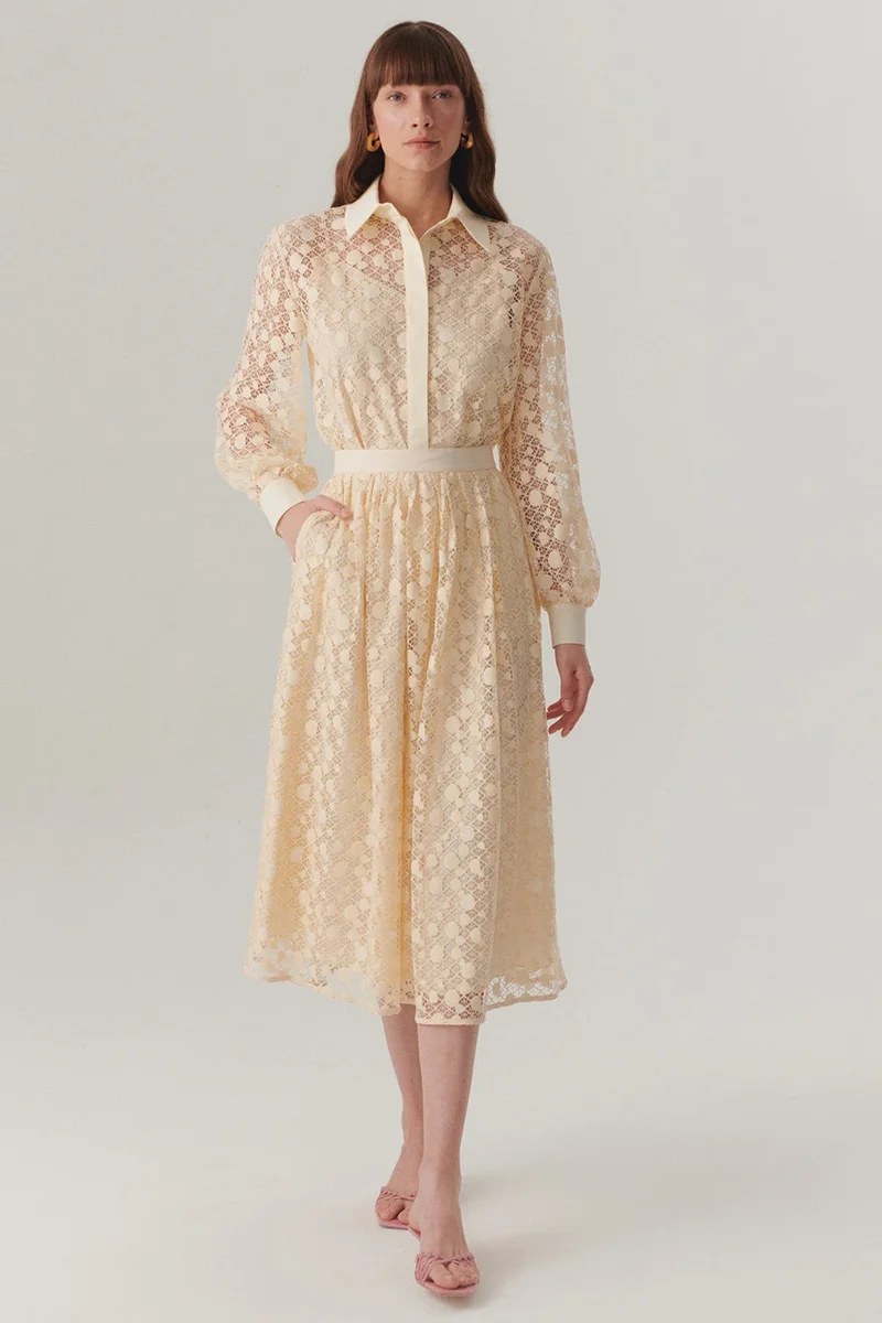 EXQUISE Cotton Lace Regular Midi Skirt
