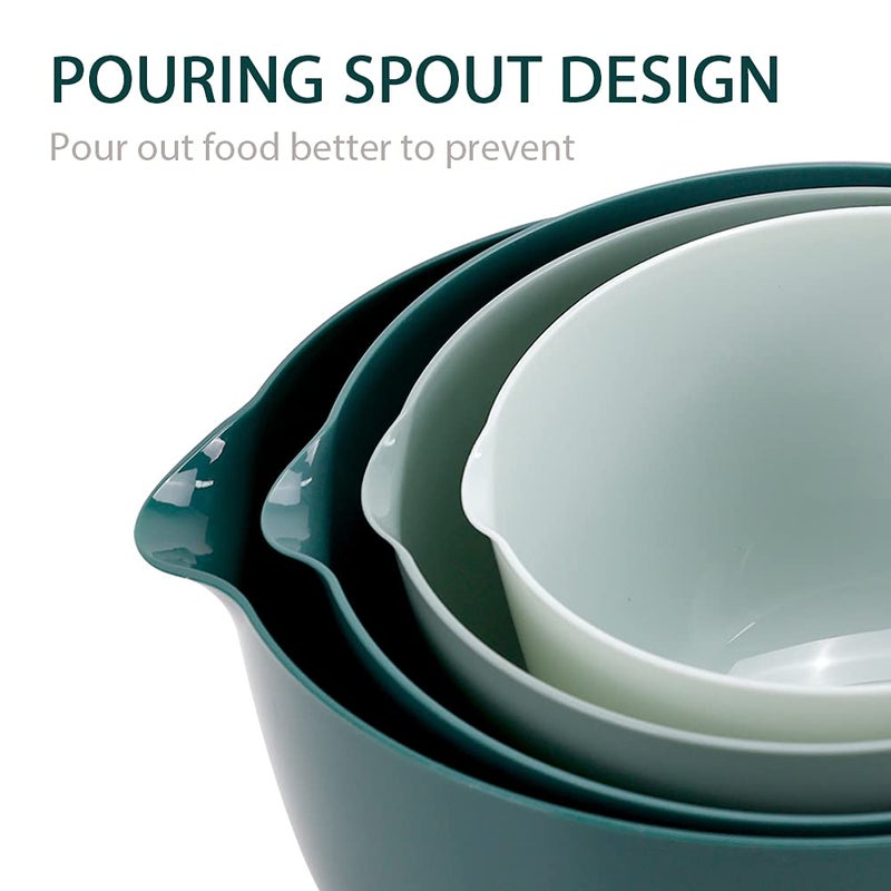 BoxedHome Green Ombre Nesting Plastic Mixing Bowl Set With Pour Spout, Microwave and Dishwasher Safe, BPA free Non-Slip Base, Set of 4 Size 1.7, 2.5, 3.5 and 4.5qt, Great for Prepping, Baking, Cooking - Image 4