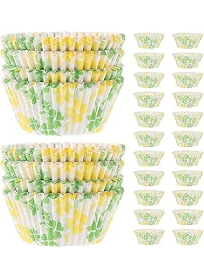 Green Leaf Pattern 100 Pcs Oil Proof Paper Cupcake Baking Liners for Wedding Party - Image 1