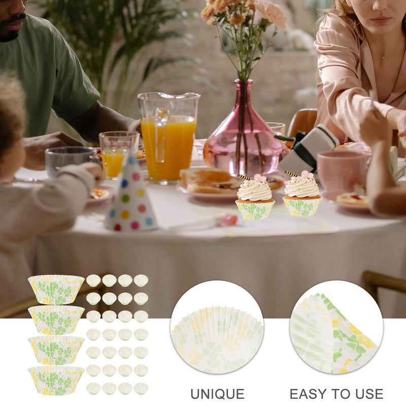 Green Leaf Pattern 100 Pcs Oil Proof Paper Cupcake Baking Liners for Wedding Party - Image 4