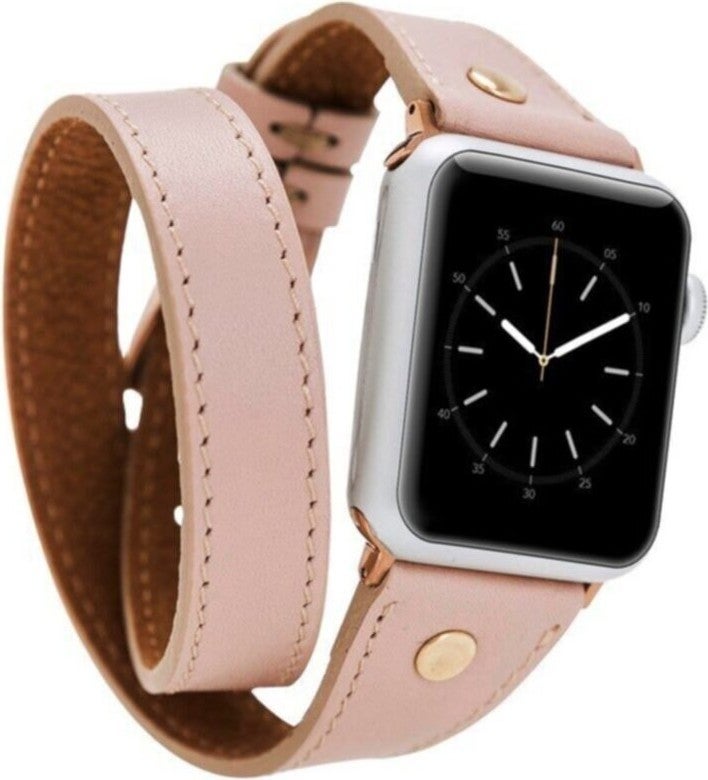 Apple Watch Compatible Leather Band 42-44-45MM Slim Double Tour Gt Nu1 Pink
