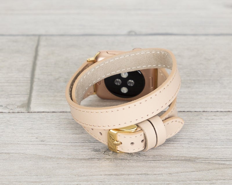Apple Watch Compatible Leather Band 42-44-45MM Slim Double Tour Gt Nu1 Pink