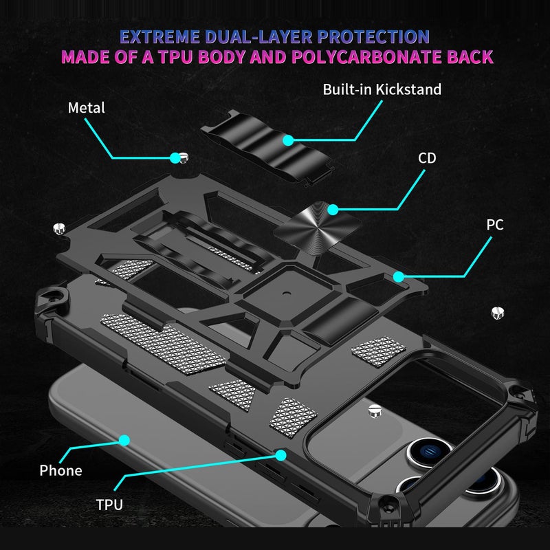 erorex For iPhone 17 Pro Max Armor Shockproof TPU + PC Magnetic Phone Case with Holder(Black) - Image 5