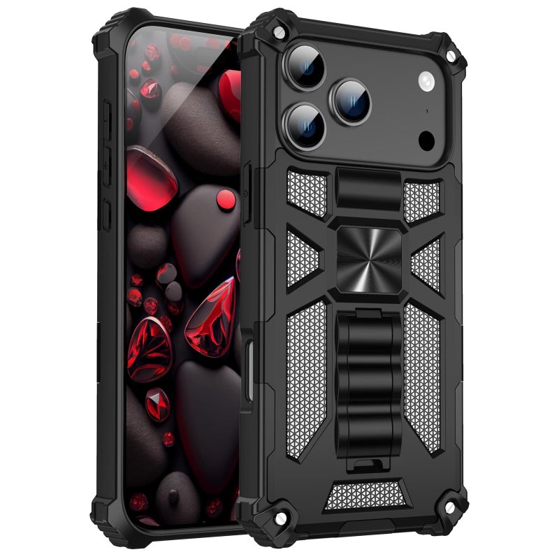 erorex For iPhone 17 Pro Max Armor Shockproof TPU + PC Magnetic Phone Case with Holder(Black) - Image 1