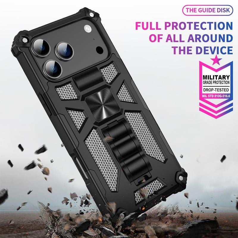 erorex For iPhone 17 Pro Max Armor Shockproof TPU + PC Magnetic Phone Case with Holder(Black) - Image 4